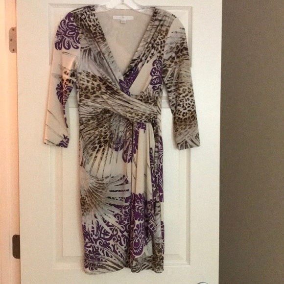 Boston Proper Dresses & Skirts - Boston Proper Purple and Beige faux wrap dress